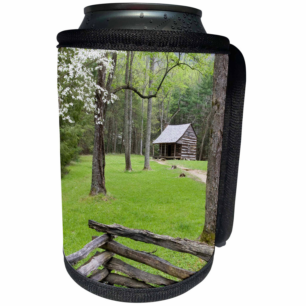 3dRose Danita Delimont - Great Smoky Mountains - Carter Shields Cabin in spring, Great Smoky Mountains National Park - Can Cooler Bottle Wrap (cc_251426)