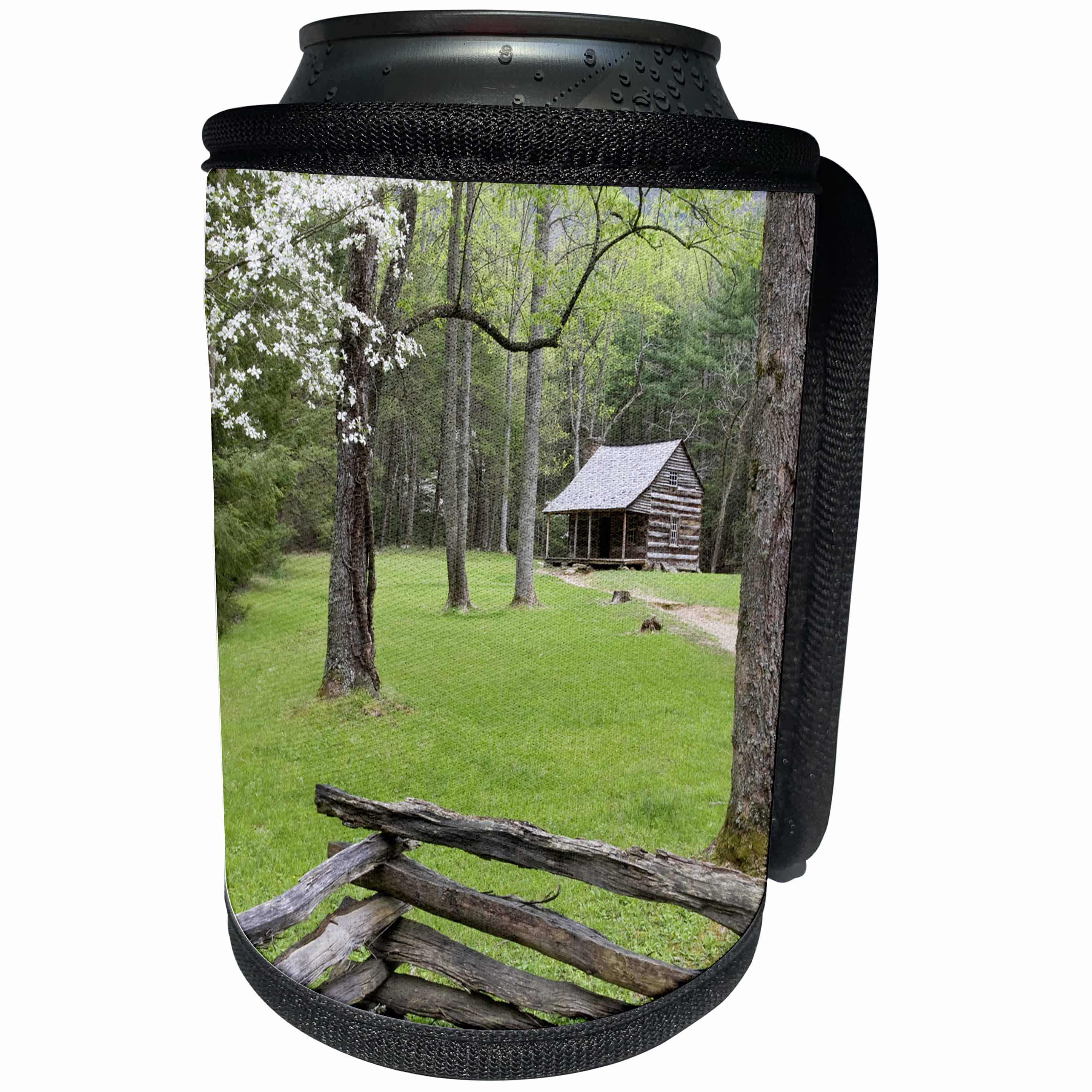 3dRose Danita Delimont - Great Smoky Mountains - Carter Shields Cabin in spring, Great Smoky Mountains National Park - Can Cooler Bottle Wrap (cc_251426)