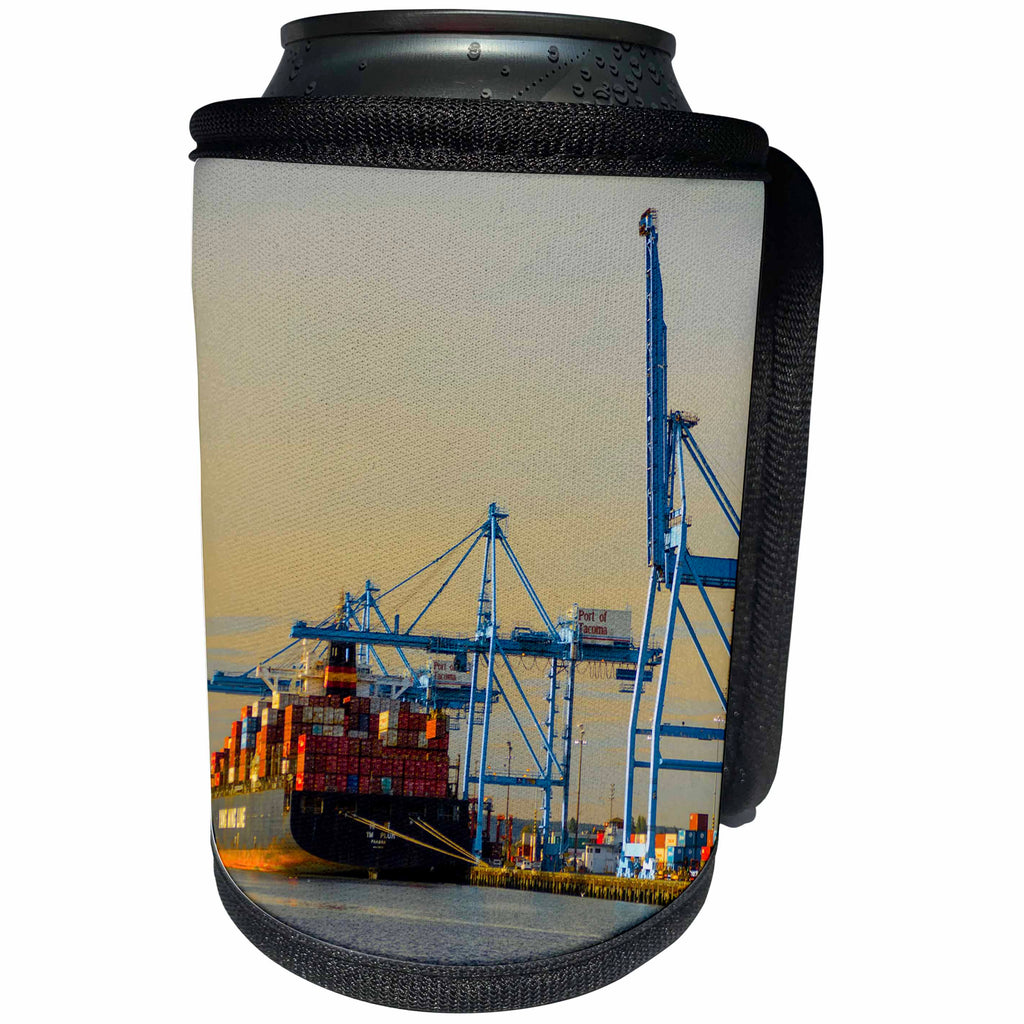 3dRose Danita Delimont - Washington - Washington State, Tacoma. Container cargo loading at Port of Tacoma - Can Cooler Bottle Wrap (cc_251514)