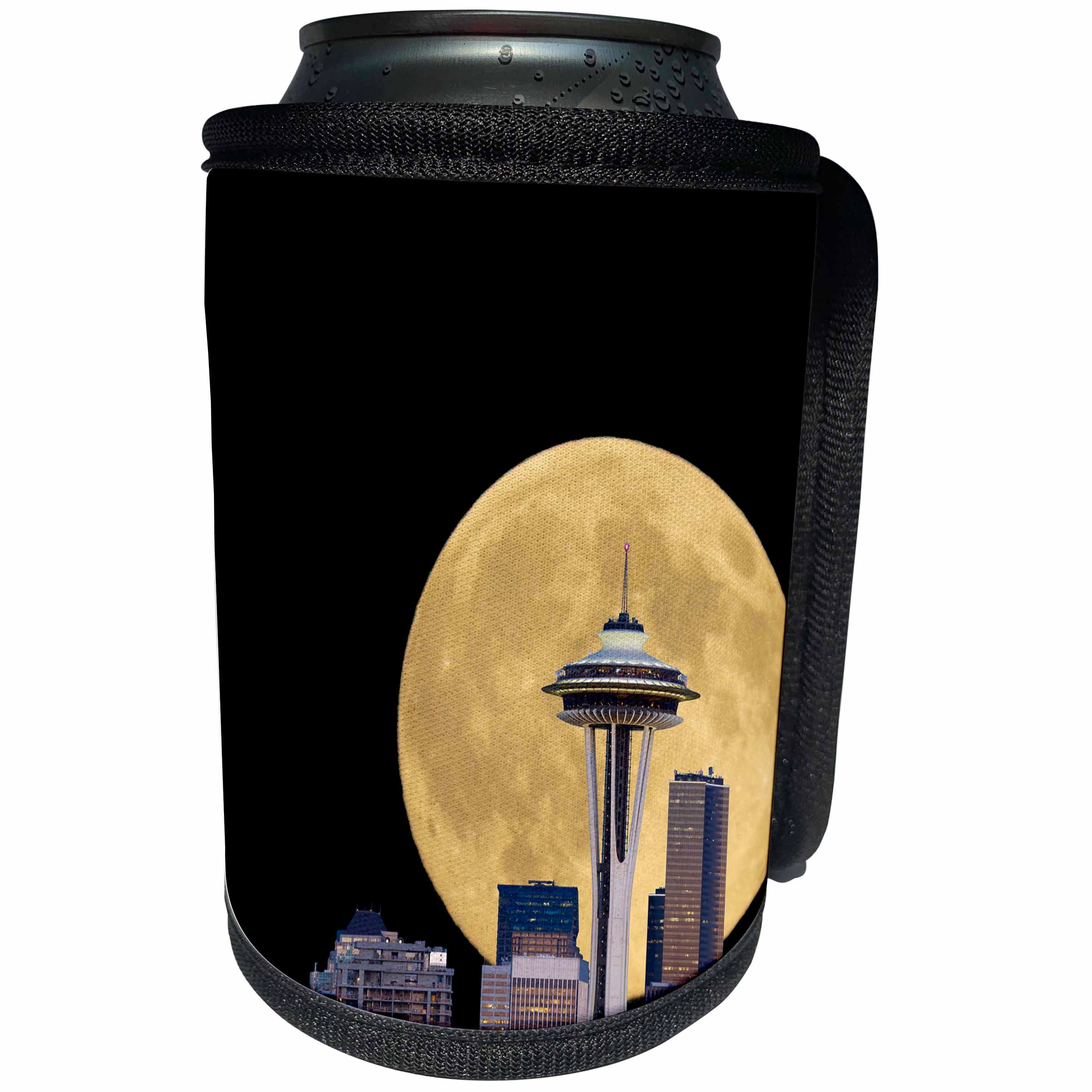 3dRose Danita Delimont - Seattle - WA, Seattle, skyline view with full moon. Composite image, moon added. - Can Cooler Bottle Wrap (cc_251528)