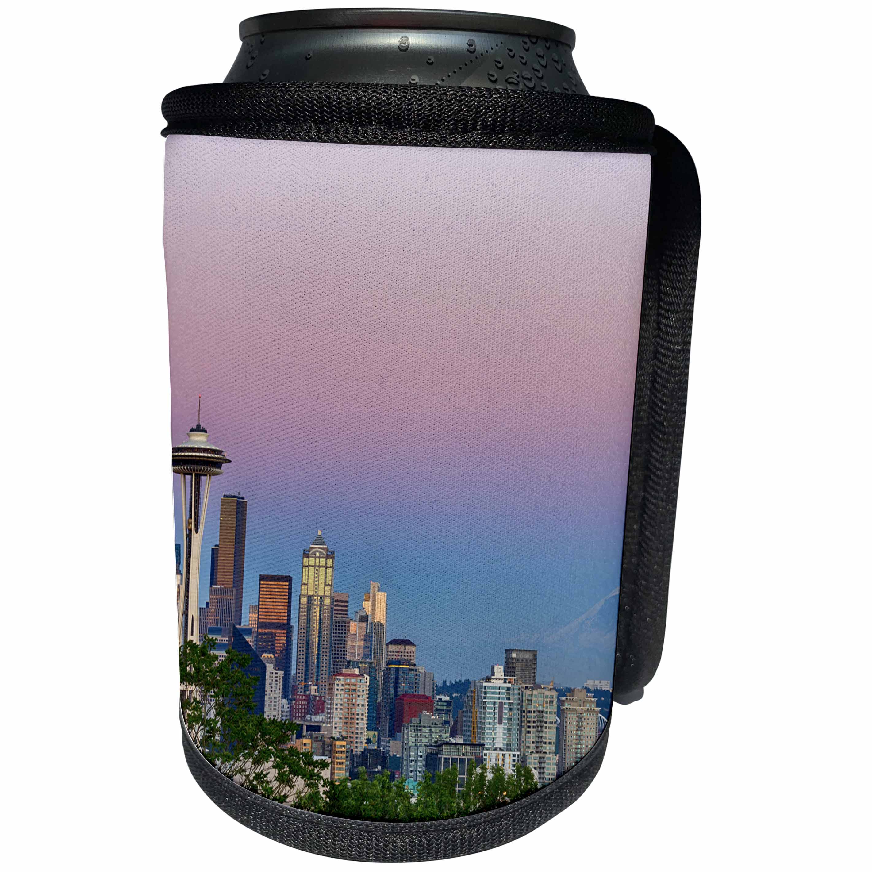 3dRose Danita Delimont - Seattle - WA, Seattle, skyline view from Kerry Park, with Mount Rainier - Can Cooler Bottle Wrap (cc_251529)