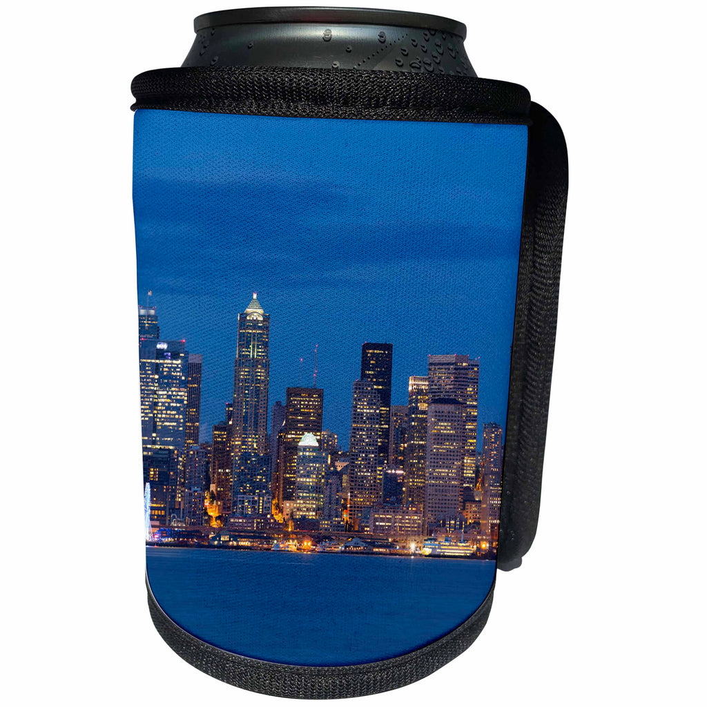 3dRose Danita Delimont - Seattle - WA, Seattle, skyline view over Elliott Bay from West Seattle - Can Cooler Bottle Wrap (cc_251530)