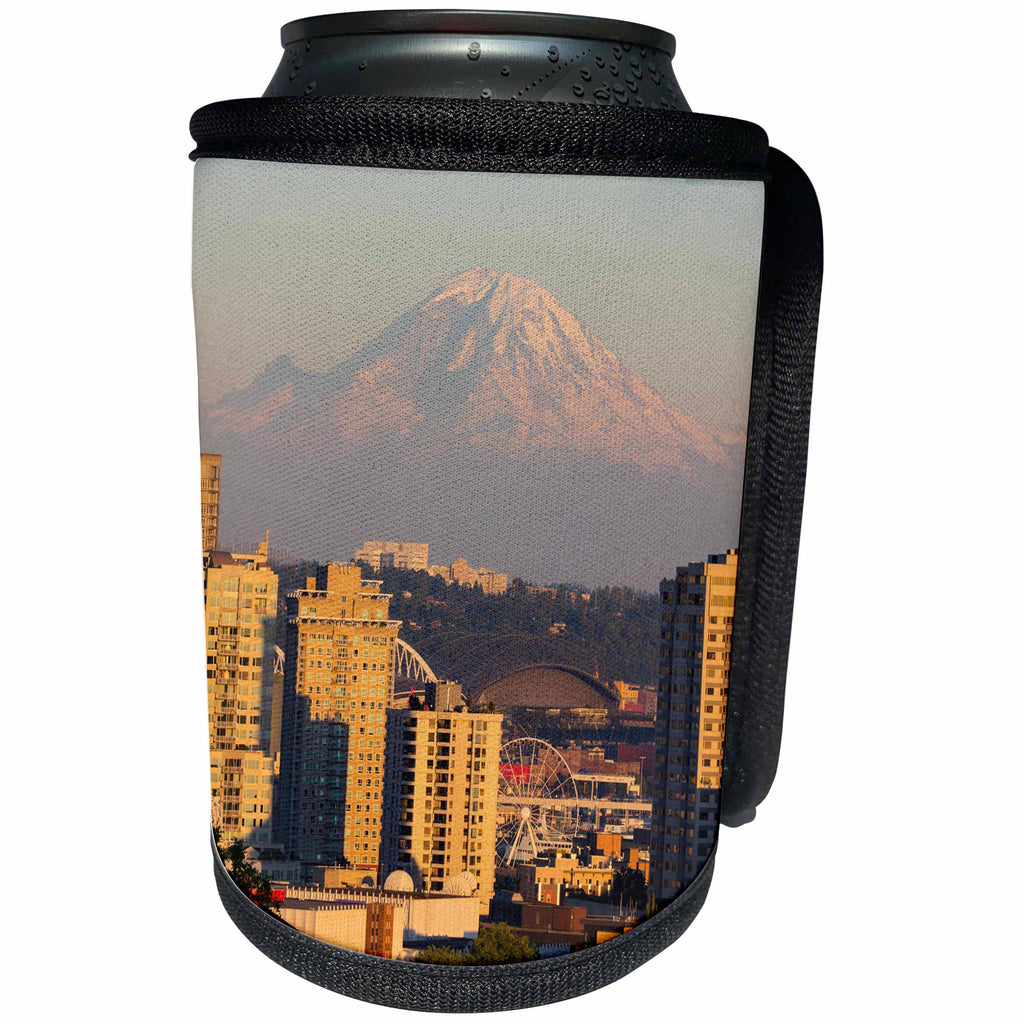 3dRose Danita Delimont - Seattle - WA, Seattle, skyline view with Mount Rainier - Can Cooler Bottle Wrap (cc_251531)
