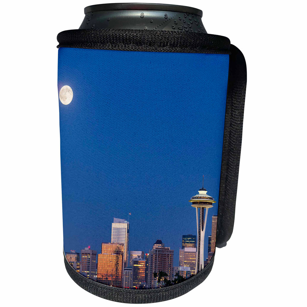 3dRose Danita Delimont - Seattle - Washington State, Seattle, skyline view from Kerry Park, full moon - Can Cooler Bottle Wrap (cc_251540)