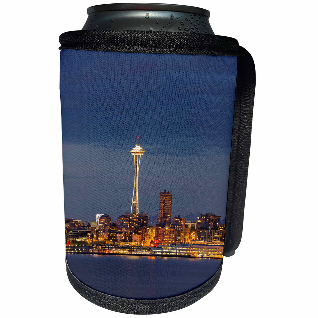 3dRose Danita Delimont - Seattle - Washington State, Seattle, Space Needle and Elliott Bay - Can Cooler Bottle Wrap (cc_251544)