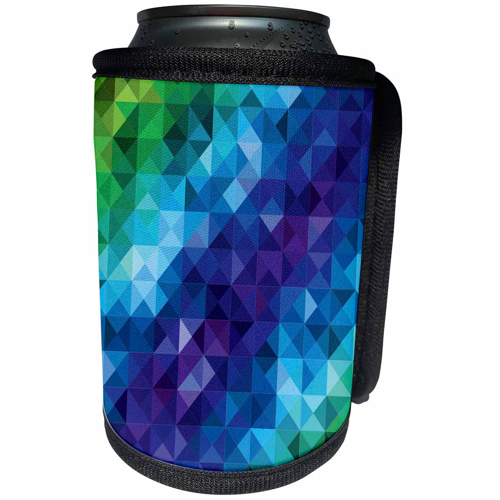 3dRose Anne Marie Baugh - Geometric - Blue and Green Diamond Shapes and Squares - Can Cooler Bottle Wrap (cc_251724)