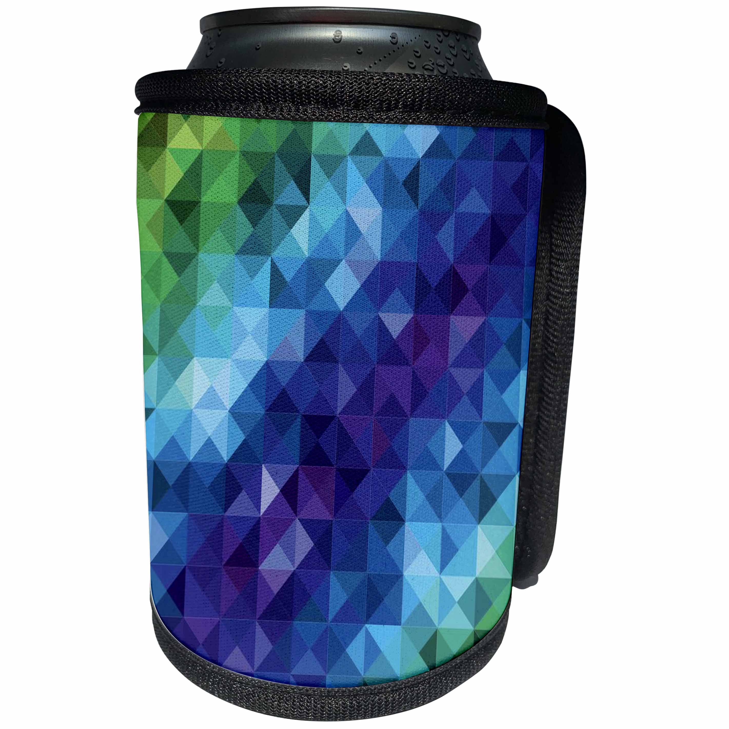 3dRose Anne Marie Baugh - Geometric - Blue and Green Diamond Shapes and Squares - Can Cooler Bottle Wrap (cc_251724)