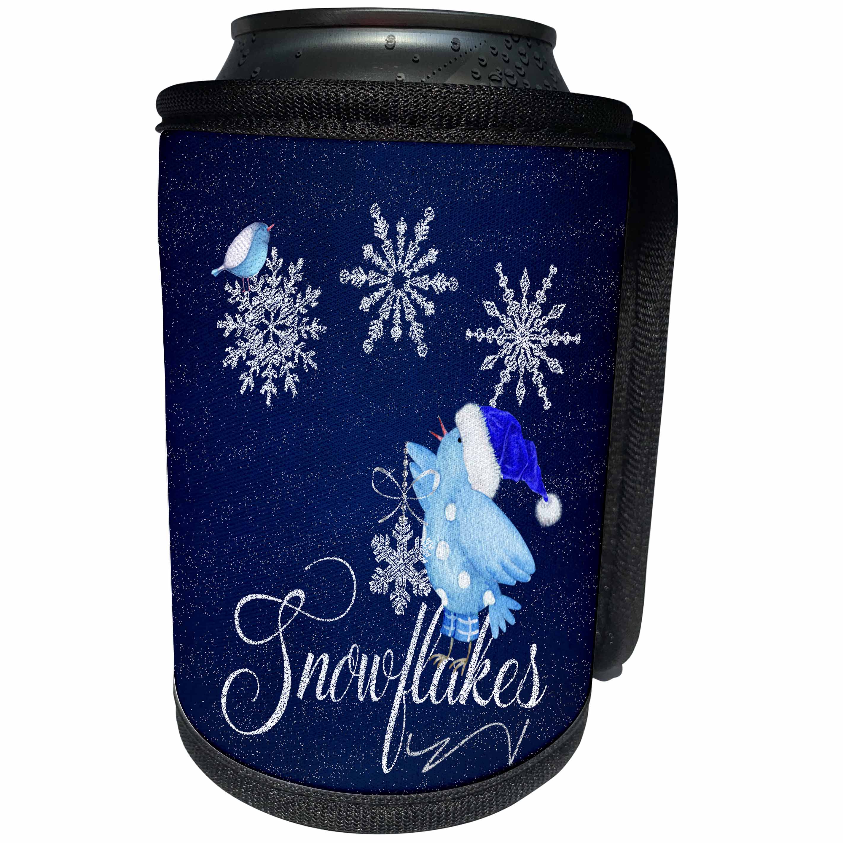 3dRose Doreen Erhardt Christmas Collection - Cute Illustrated Blue Birds with Snowflakes Festive Winter Holiday - Can Cooler Bottle Wrap (cc_251753)