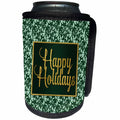 3dRose Doreen Erhardt Christmas Collection - Seasonal Green and Faux Gold Leaf Happy Holidays and Holly Leaves - Can Cooler Bottle Wrap (cc_251755)