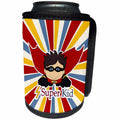 3dRose Doreen Erhardt Kids Collection - Superhero Boy is a Super Kid with Cape and Colorful Starburst - Can Cooler Bottle Wrap (cc_251757)