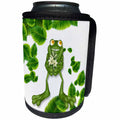 3dRose Doreen Erhardt Wildlife - Adorable Cartoon Frog with Flowers and Sprinkled Green Leaves - Can Cooler Bottle Wrap (cc_251760)