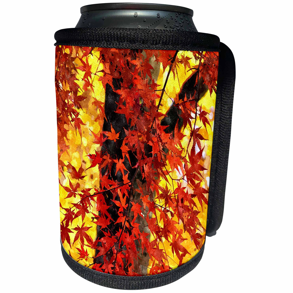 3dRose Doreen Erhardt Autumn Collection - Lovely Maple Tree with Autumn Red Leaves and Golden Sunlight Painting - Can Cooler Bottle Wrap (cc_251769)