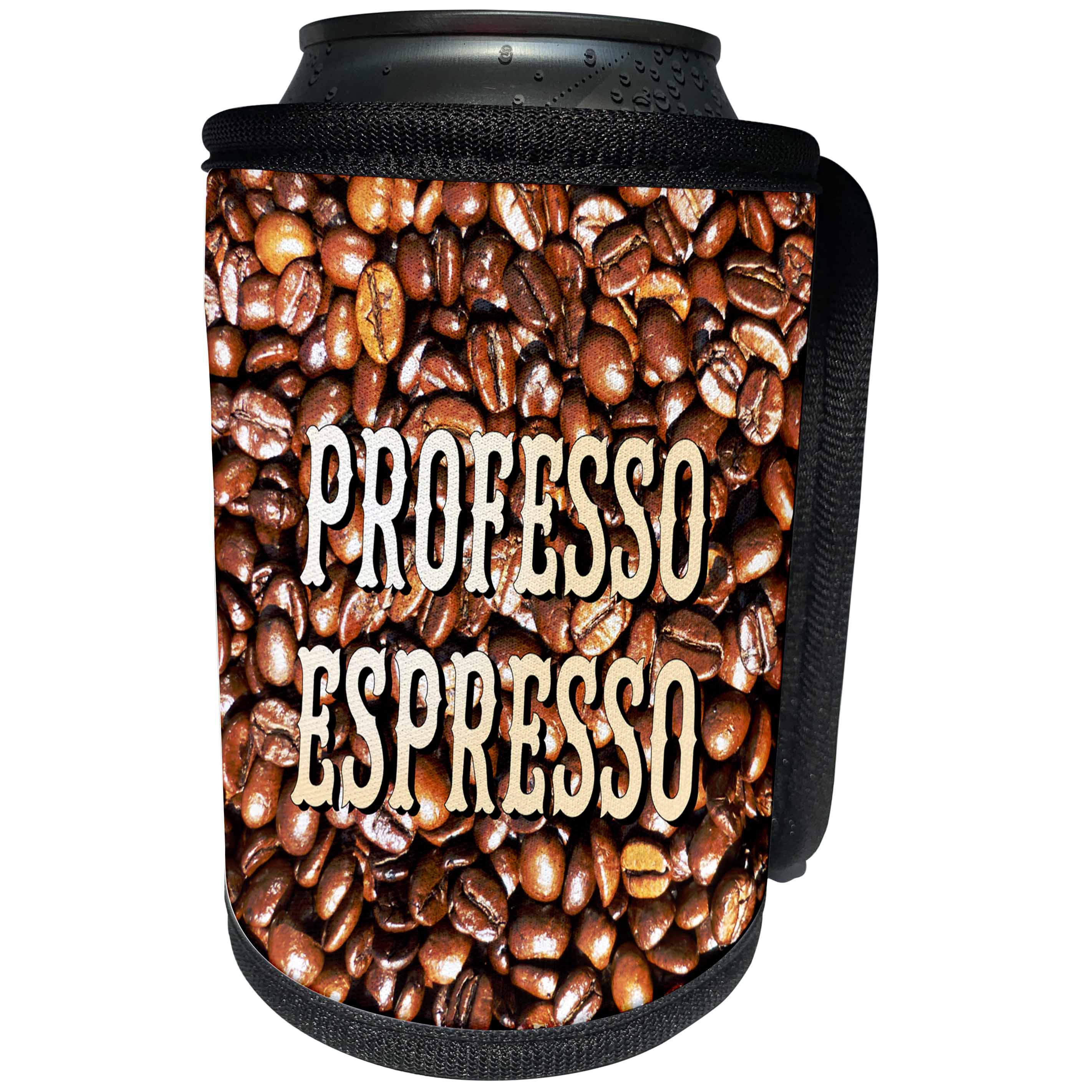 3dRose Russ Billington Designs - Professo Espresso- Funny Coffee Theme Design - Can Cooler Bottle Wrap (cc_251802)