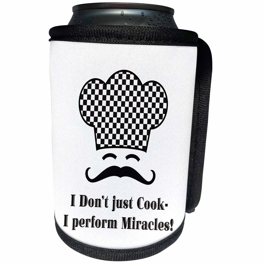 3dRose Russ Billington Designs - Funny Chef Cooking Design in Black and White - Can Cooler Bottle Wrap (cc_251806)