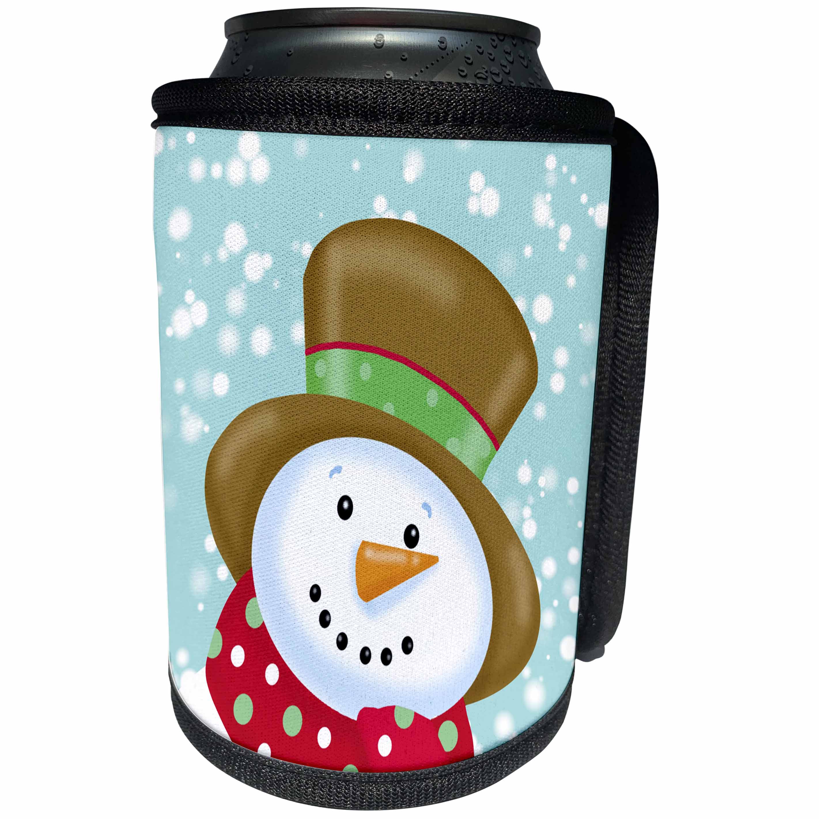 3dRose Russ Billington Christmas Designs - Adorable Snowman in Snow Scene Illustration - Can Cooler Bottle Wrap (cc_251813)