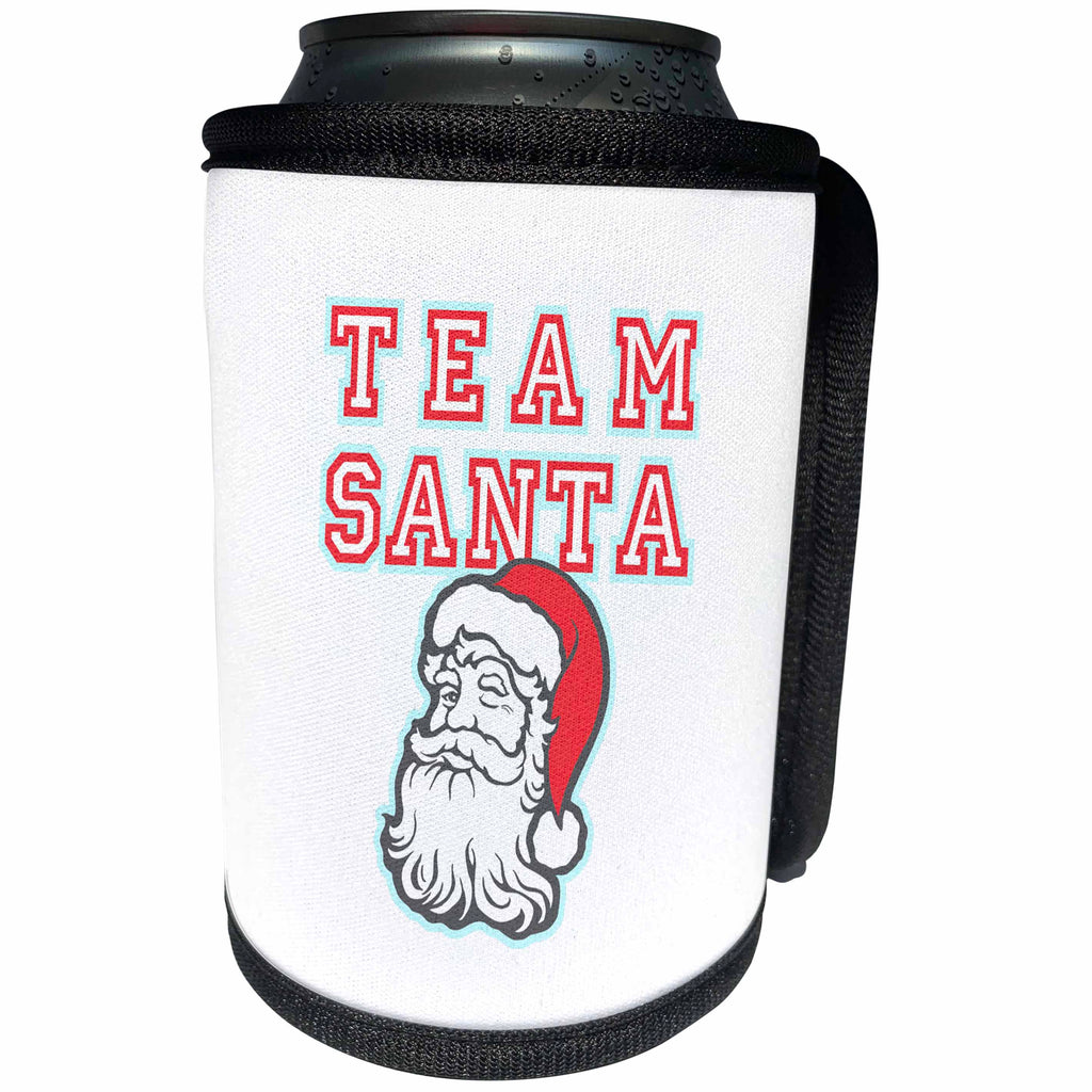 3dRose Russ Billington Christmas Designs - Funny Team Santa Design in Gray, Pale Blue and Pale Red - Can Cooler Bottle Wrap (cc_251816)