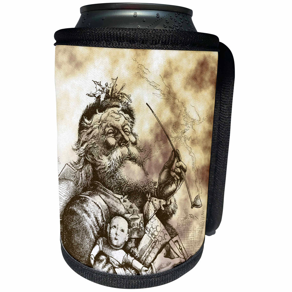 3dRose Russ Billington Christmas Designs - Wonderful Vintage Santa Claus Illustration in Brown - Can Cooler Bottle Wrap (cc_251819)