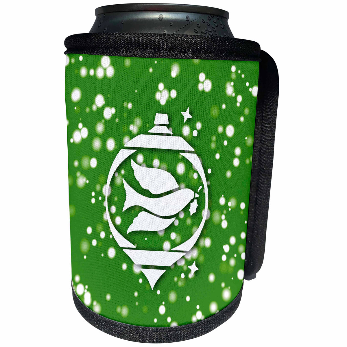 3dRose Russ Billington White Christmas Designs - White Christmas Design- Christmas Tree Ornament with Dove - Can Cooler Bottle Wrap (cc_251831)