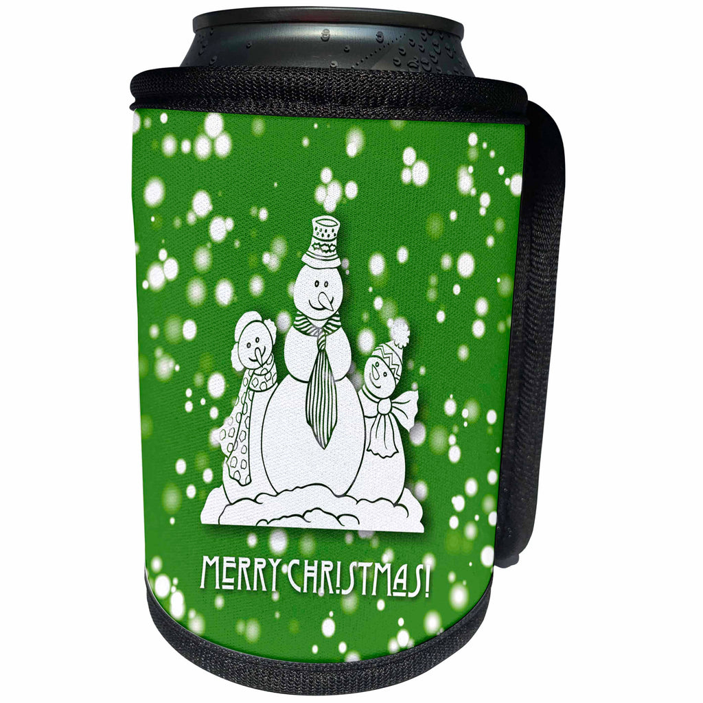 3dRose Russ Billington White Christmas Designs - White Christmas Design- Adorable Snowman Family - Can Cooler Bottle Wrap (cc_251835)