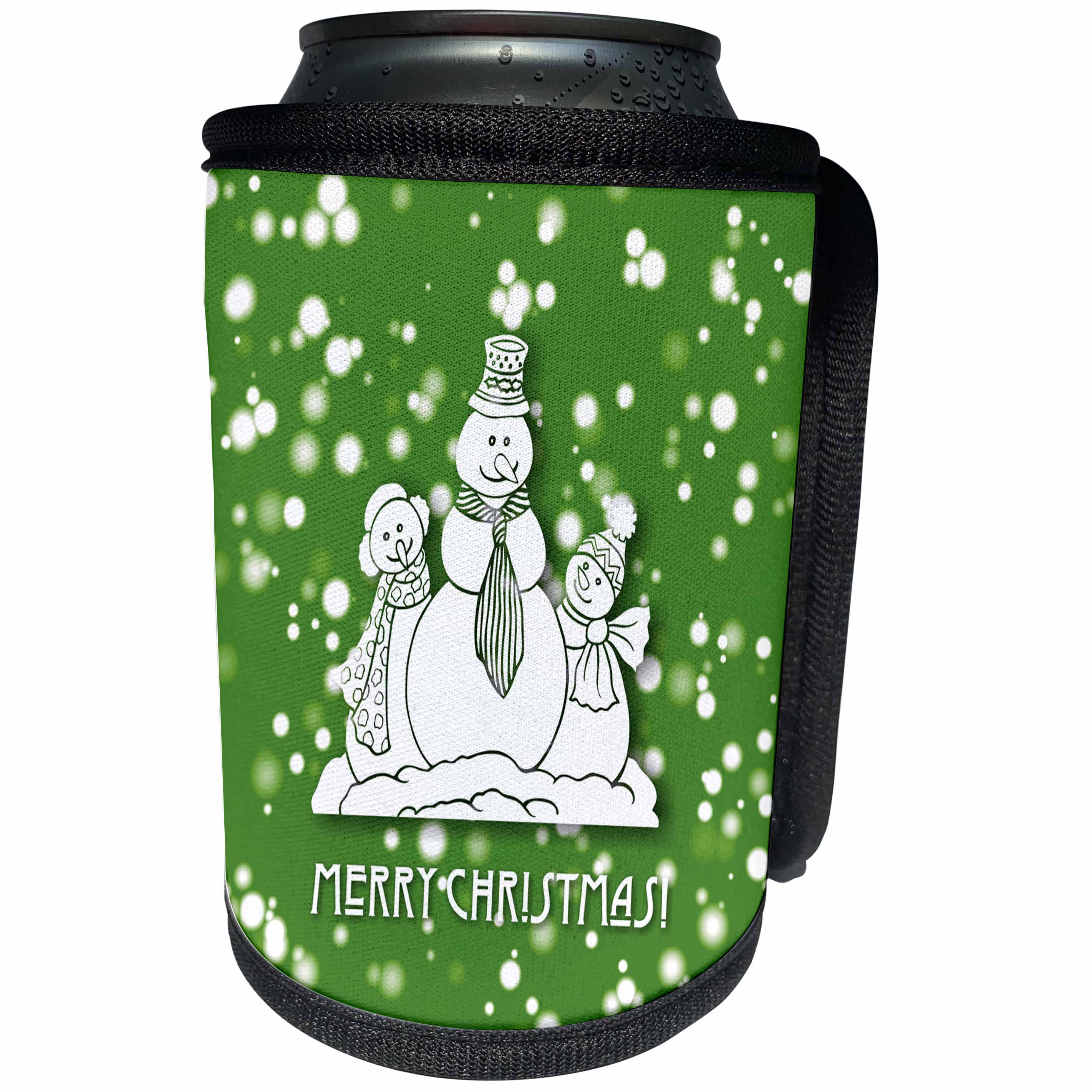 3dRose Russ Billington White Christmas Designs - White Christmas Design- Adorable Snowman Family - Can Cooler Bottle Wrap (cc_251835)