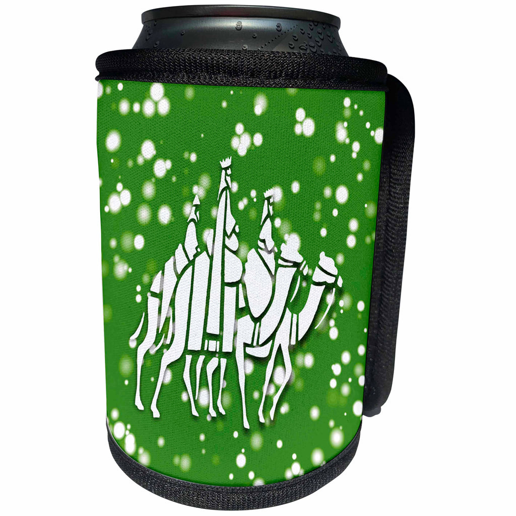 3dRose Russ Billington White Christmas Designs - White Christmas Design- Three Wise Men on Camels - Can Cooler Bottle Wrap (cc_251837)