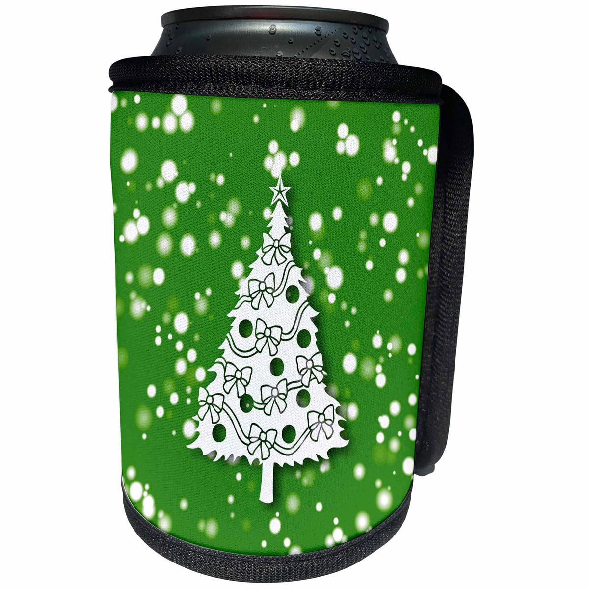 3dRose Russ Billington White Christmas Designs - White Christmas Design- Christmas Tree with Star - Can Cooler Bottle Wrap (cc_251839)