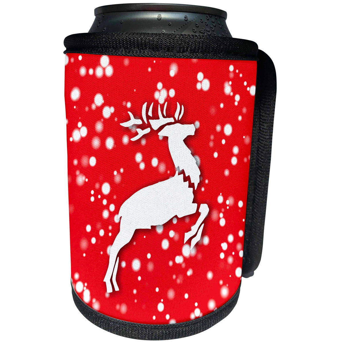 3dRose Russ Billington White Christmas Designs - White Christmas Design- Leaping Reindeer in Red and White - Can Cooler Bottle Wrap (cc_251843)
