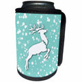3dRose Russ Billington White Christmas Designs - White Christmas Design- Blue and White Leaping Reindeer - Can Cooler Bottle Wrap (cc_251859)