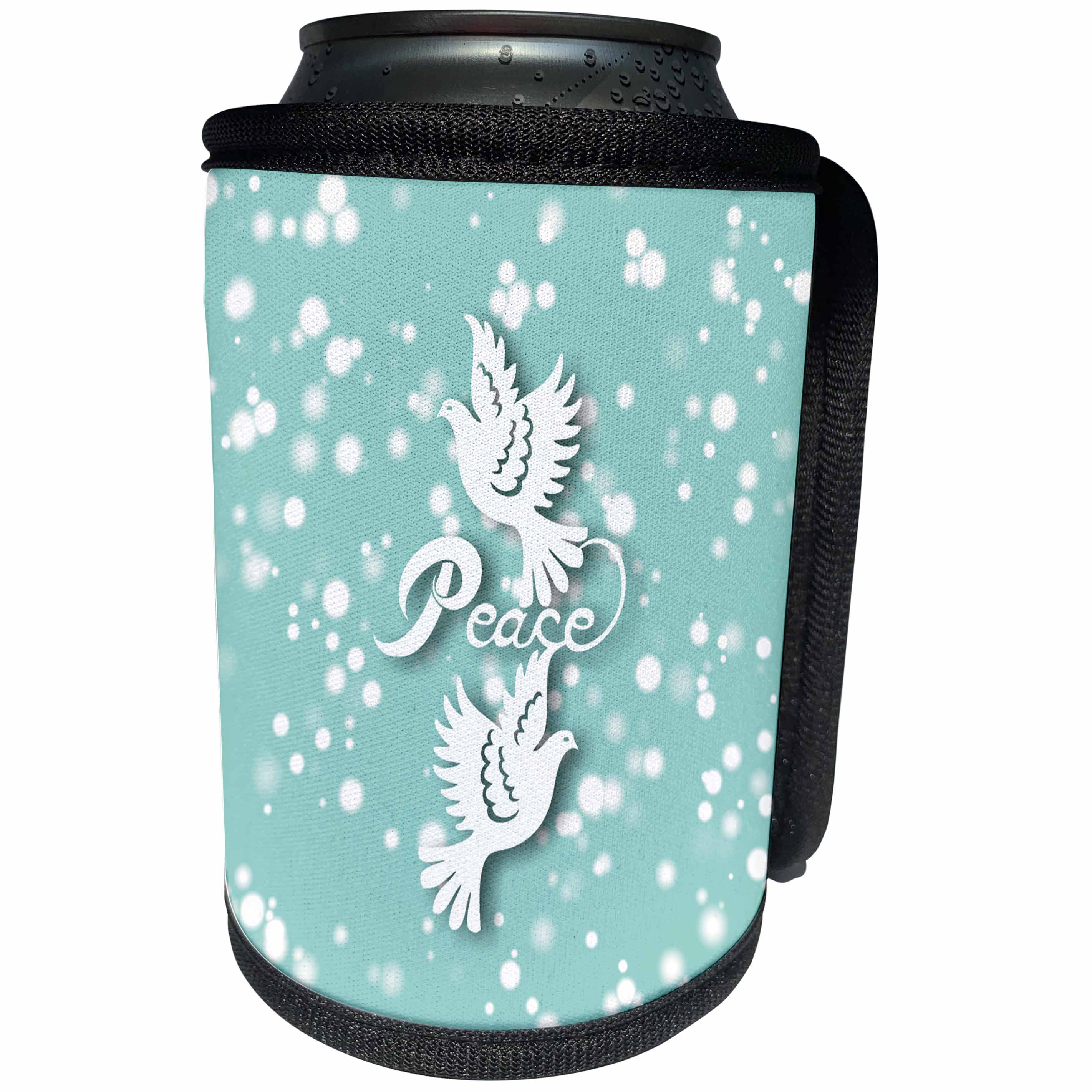 3dRose Russ Billington White Christmas Designs - White Christmas Design- Peace Doves in Blue and White - Can Cooler Bottle Wrap (cc_251865)