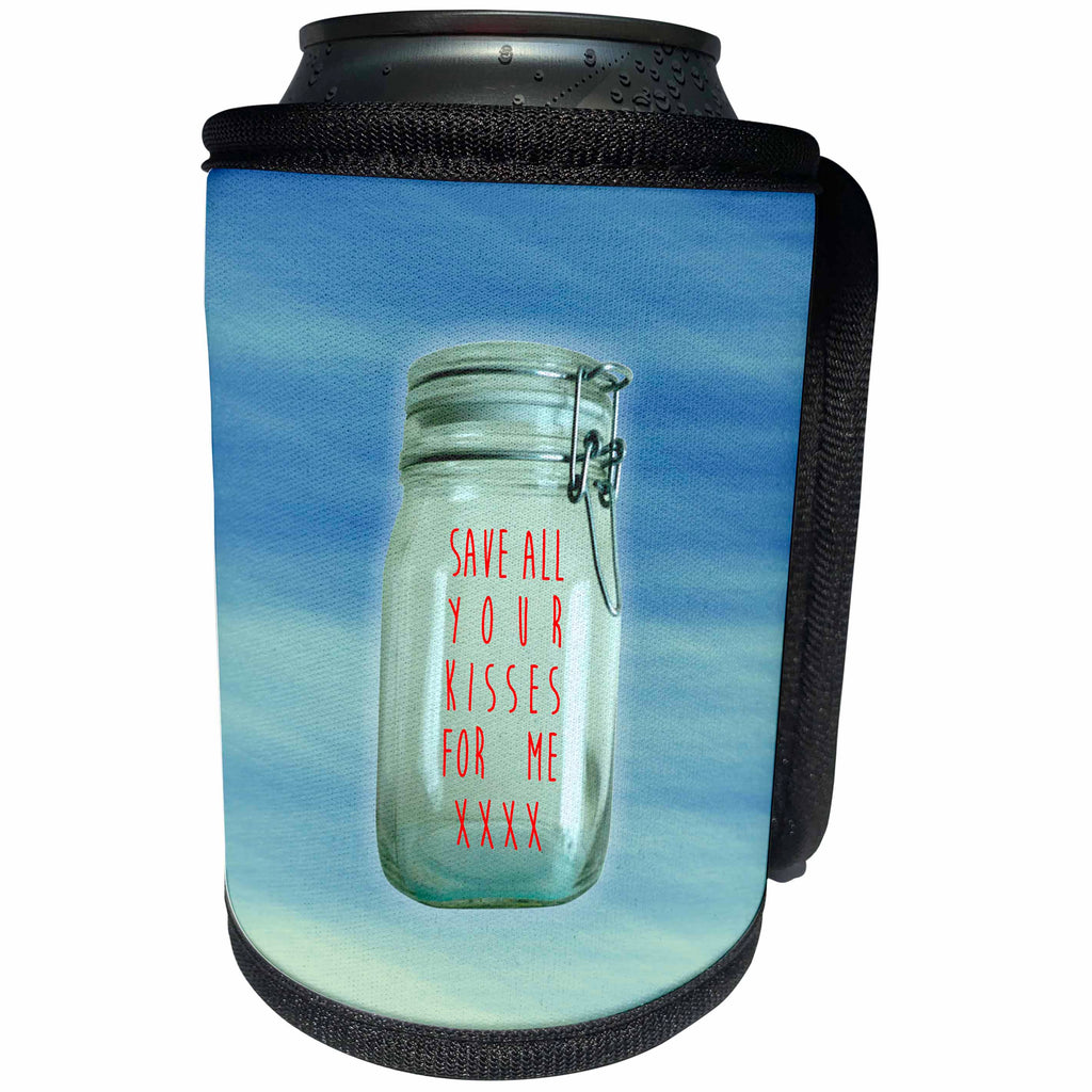 3dRose Russ Billington Designs - Save all your kisses design with mason jar - Can Cooler Bottle Wrap (cc_251874)