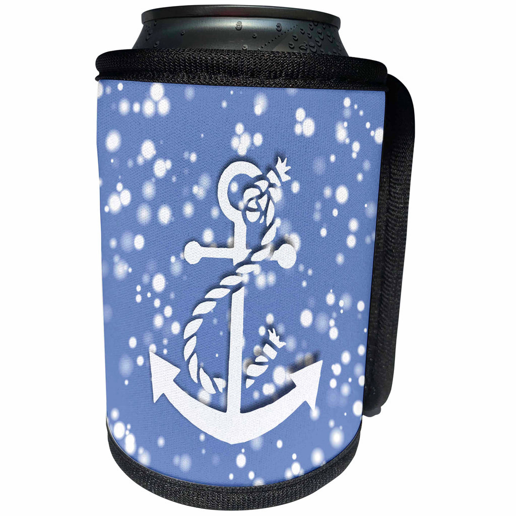 3dRose Russ Billington Nautical Designs - Nautical Anchor Design on bubbly blue background - Can Cooler Bottle Wrap (cc_251875)