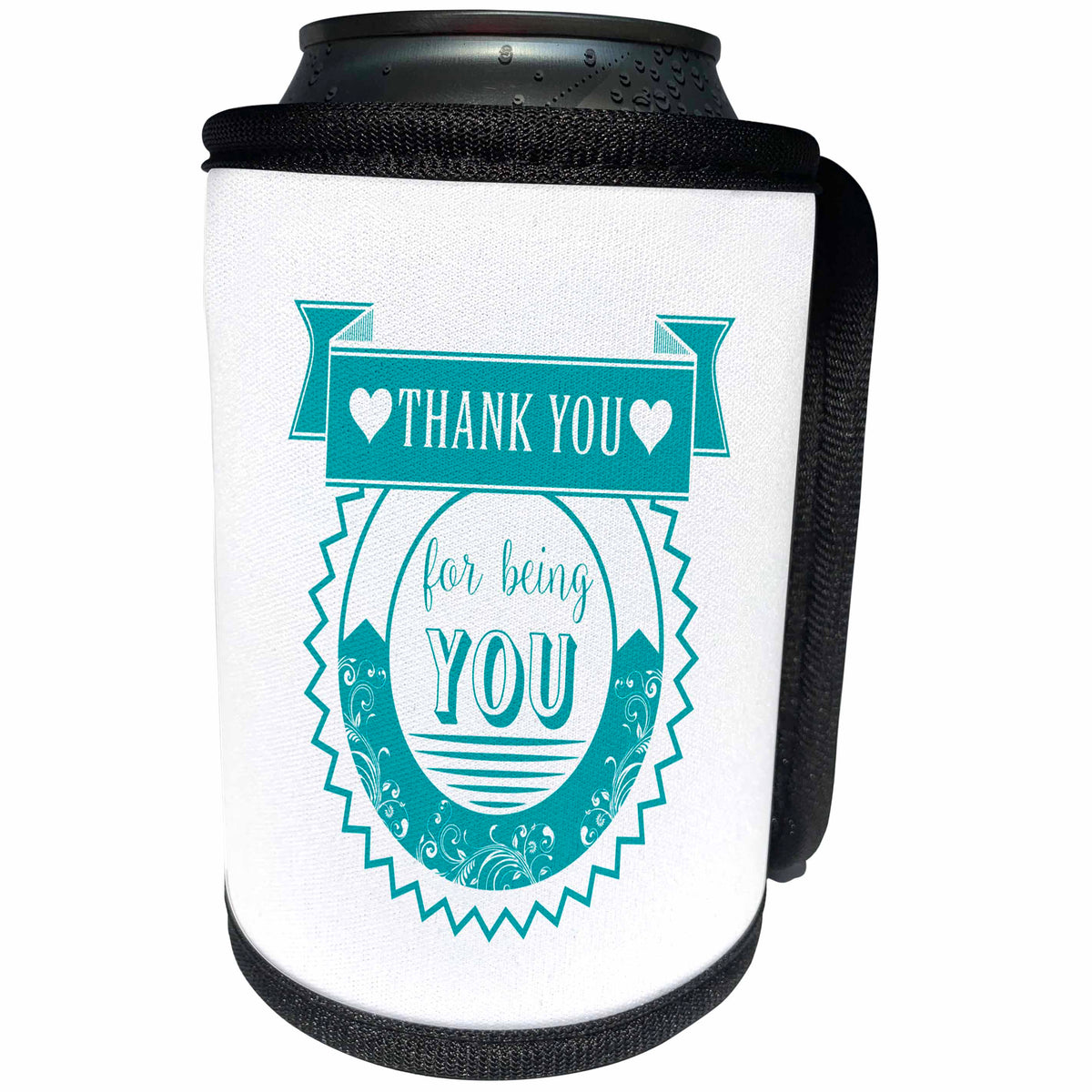 3dRose Russ Billington Designs - Thank You For Being You Design in Blue and White - Can Cooler Bottle Wrap (cc_251876)
