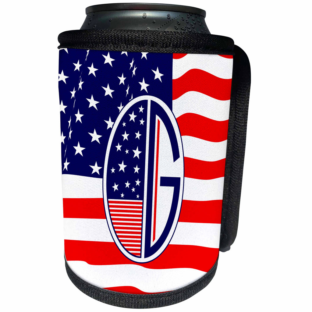 3dRose Russ Billington Monograms- American Art Deco - Patriotic Art Deco Monograms- Initial Letter G - Can Cooler Bottle Wrap (cc_251883)