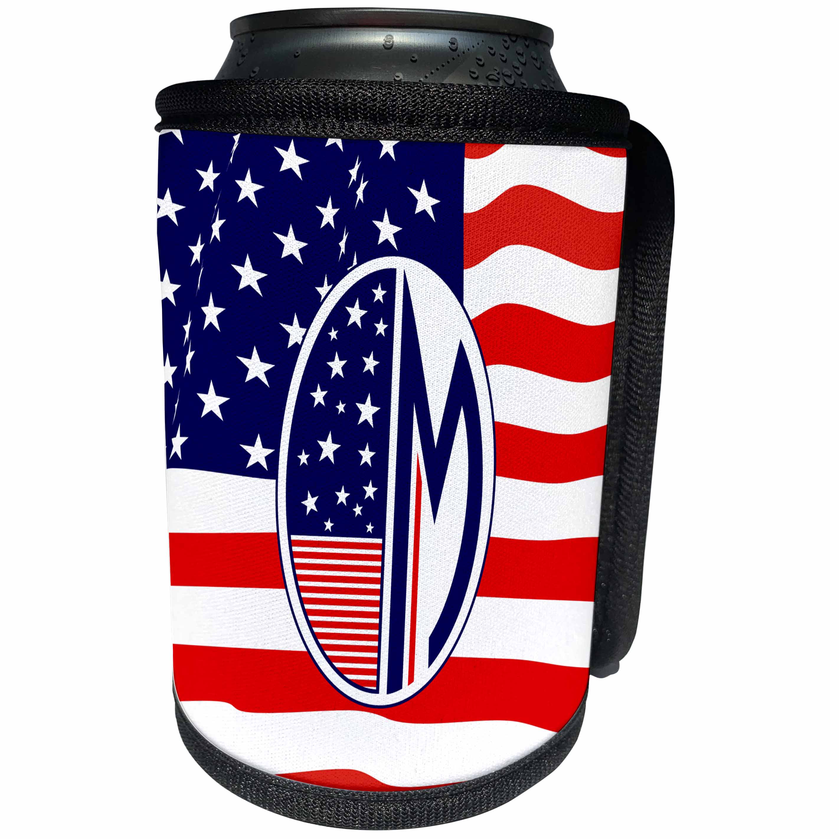 3dRose Russ Billington Monograms- American Art Deco - Patriotic Art Deco Monograms- Initial Letter M - Can Cooler Bottle Wrap (cc_251889)