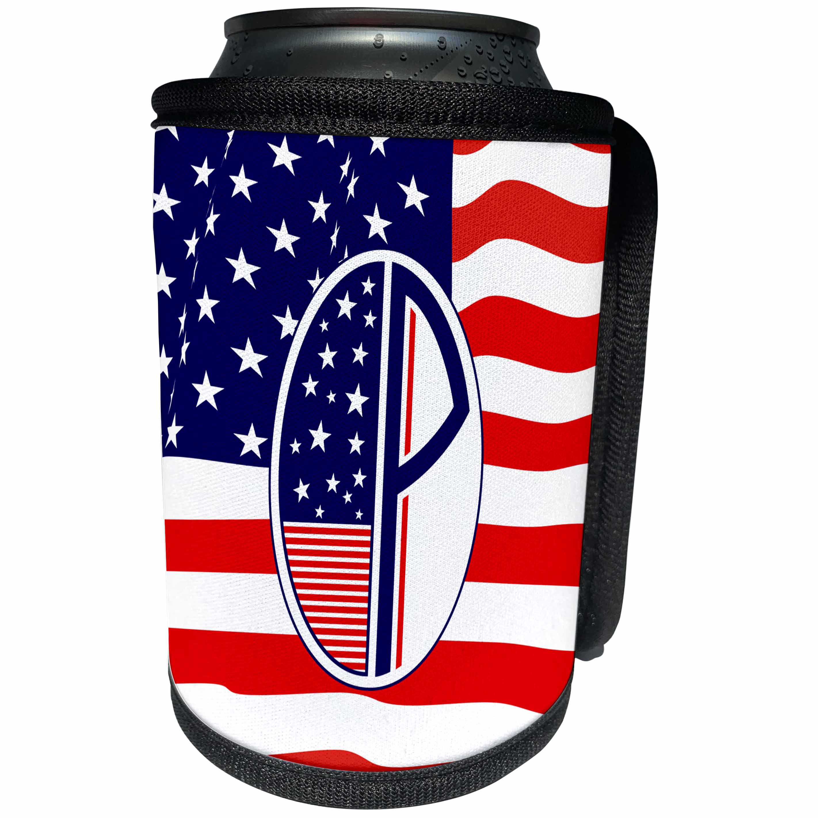 3dRose Russ Billington Monograms- American Art Deco - Patriotic Art Deco Monograms- Initial Letter P - Can Cooler Bottle Wrap (cc_251892)