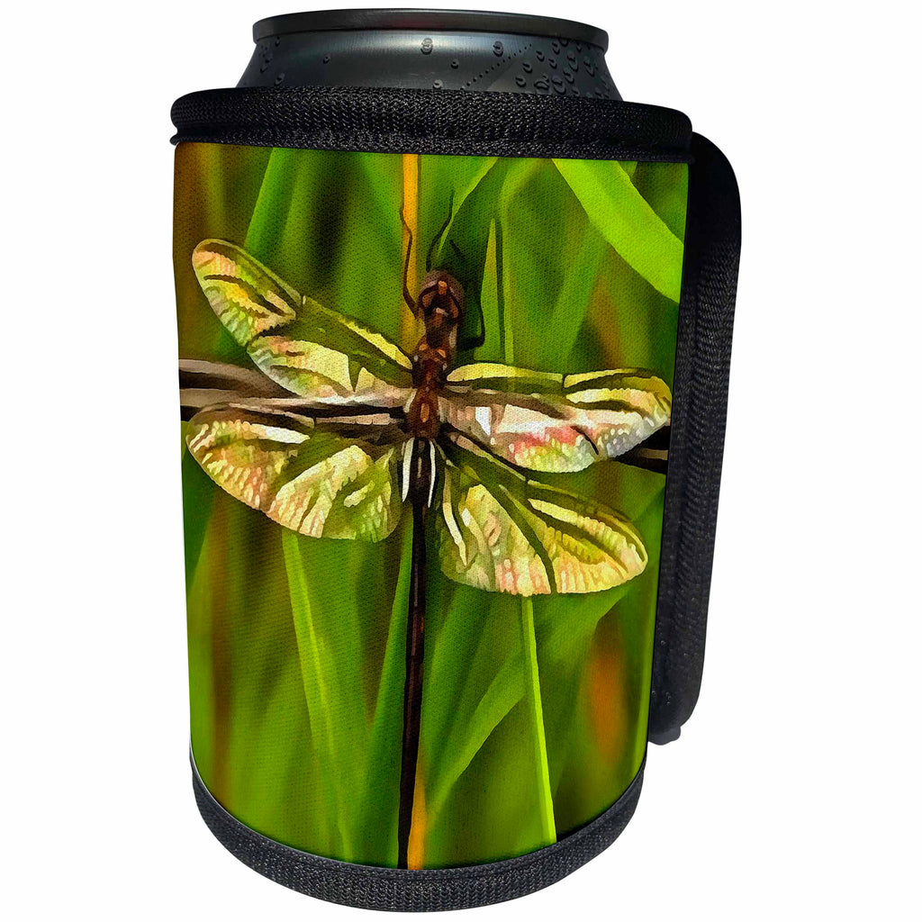 3dRose Taiche - Acrylic Painting - Dragonfly - Dragonfly In Brown And Yellow - Can Cooler Bottle Wrap (cc_251983)