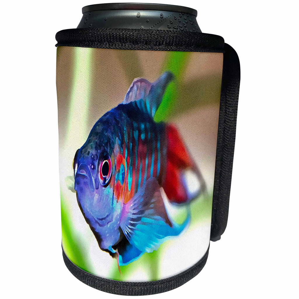 3dRose Taiche - Acrylic Painting - Fish - Macropodus opercularis – Paradise Fish - Can Cooler Bottle Wrap (cc_251984)