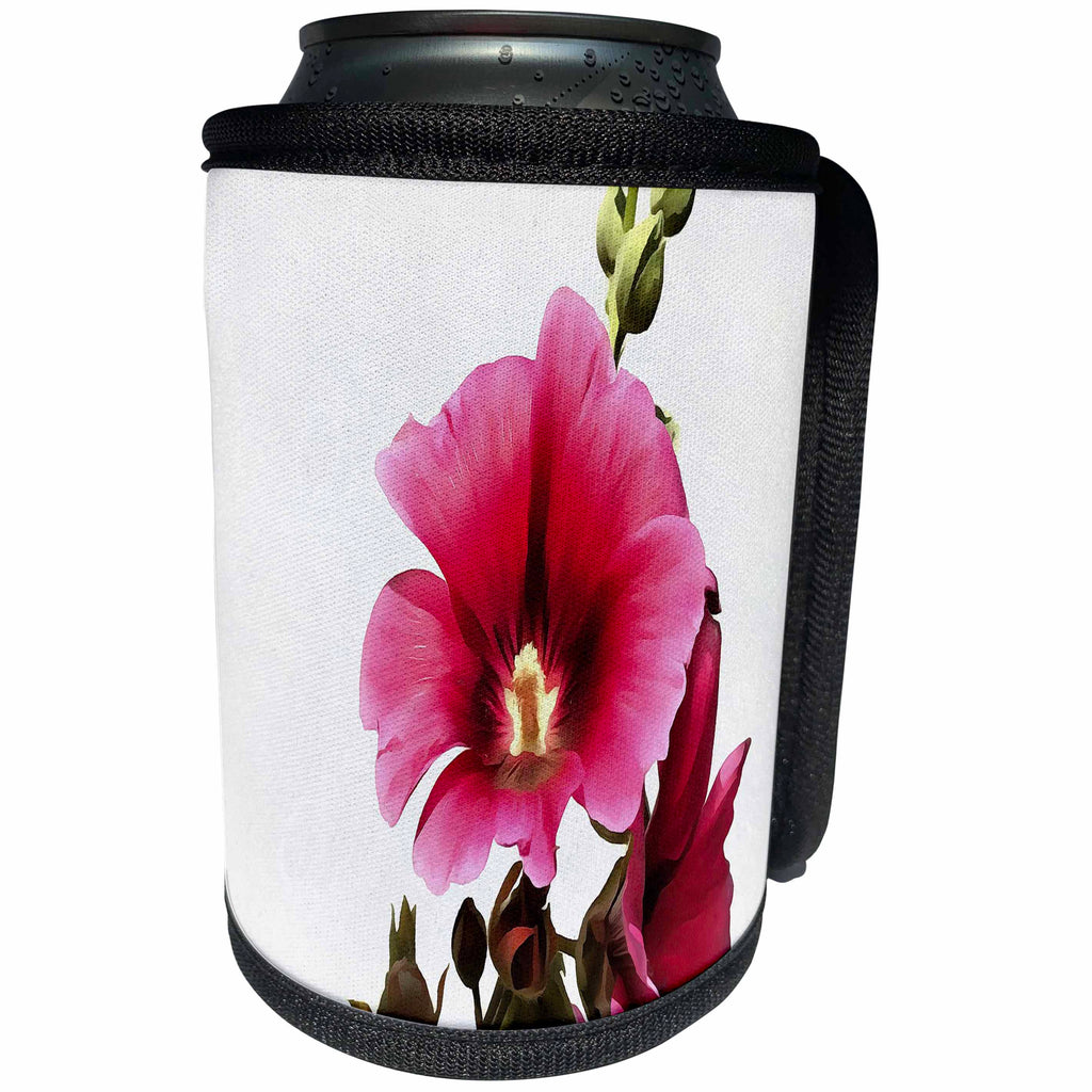 3dRose Taiche - Acrylic Painting - Hollyhock - Pink Hollyhock - Can Cooler Bottle Wrap (cc_251986)