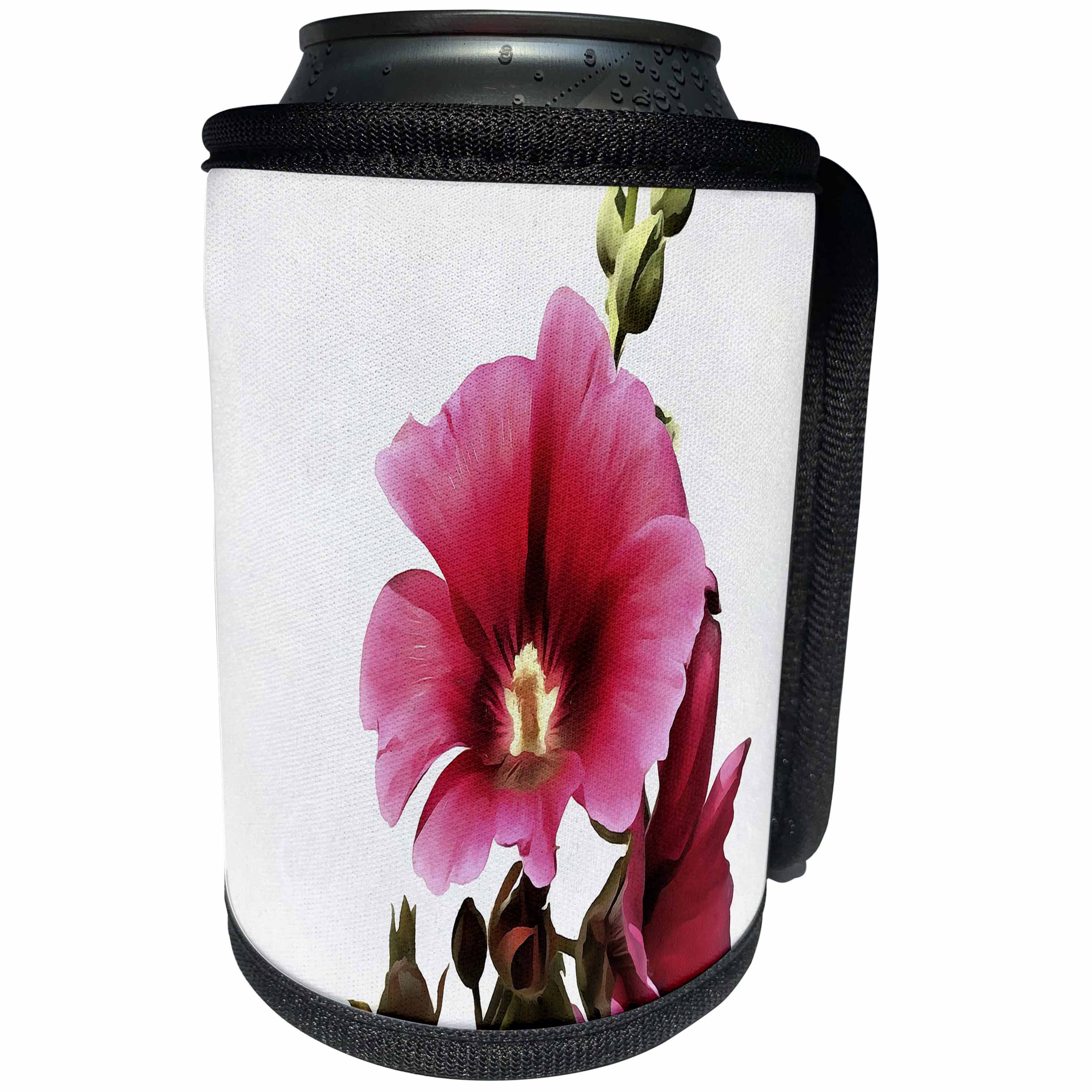 3dRose Taiche - Acrylic Painting - Hollyhock - Pink Hollyhock - Can Cooler Bottle Wrap (cc_251986)