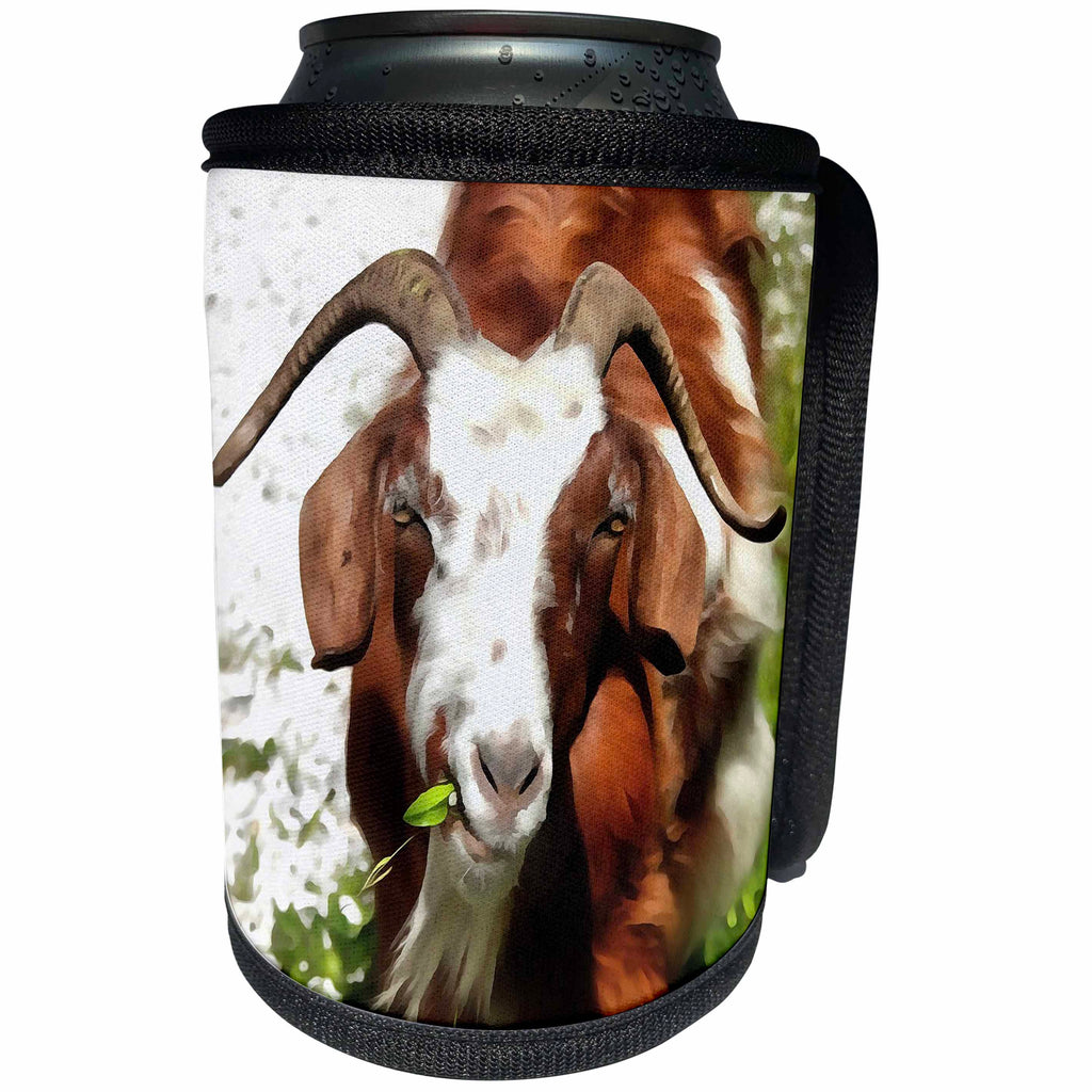3dRose Taiche - Acrylic Painting - Goat - Whimsical Portrait Horned Goat - Can Cooler Bottle Wrap (cc_252003)