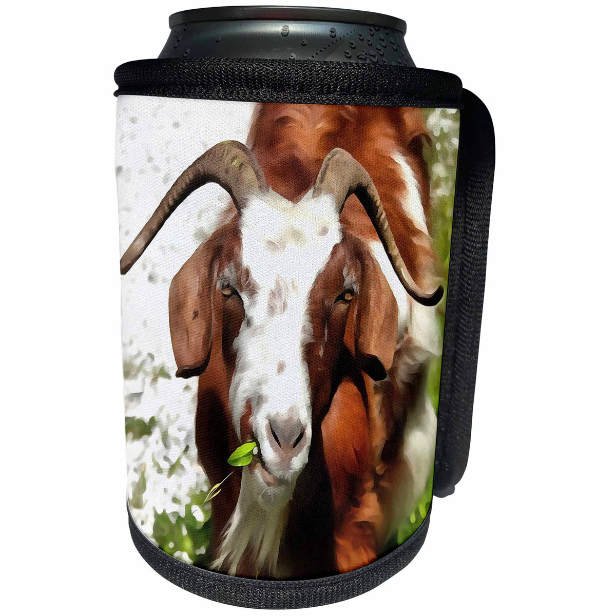 3dRose Taiche - Acrylic Painting - Goat - Whimsical Portrait Horned Goat - Can Cooler Bottle Wrap (cc_252003)