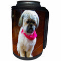 3dRose Jos Fauxtographee- Shi Tzu - A sweet just groomed Shi Tzu with a pink scarf - Can Cooler Bottle Wrap (cc_252009)