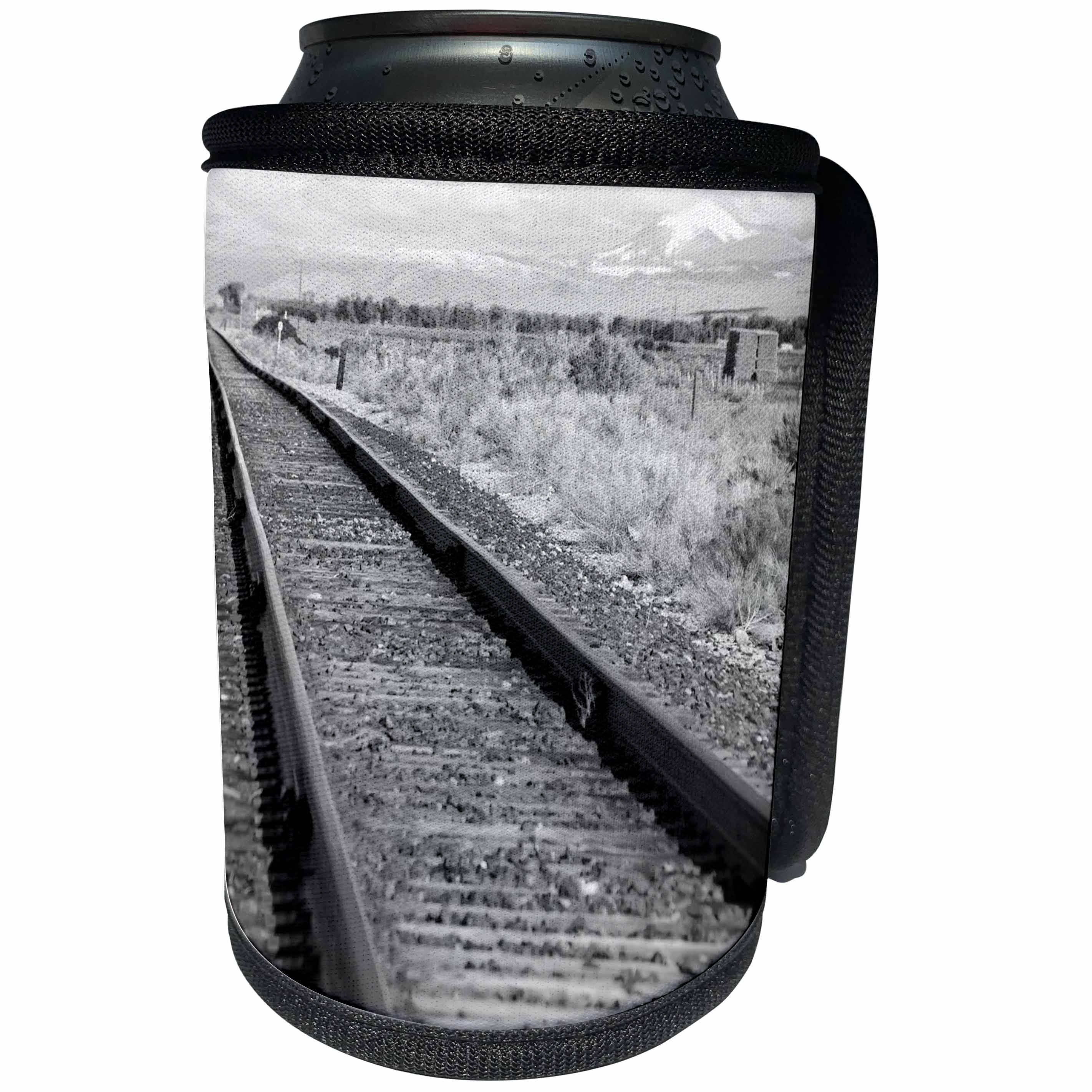 3dRose Jos Fauxtographee- Train tracks - Black and White Train Tracks going through Ogden Utah - Can Cooler Bottle Wrap (cc_252012)