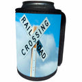 3dRose Jos Fauxtographee- Railroad Crossing - A railroad crossing sign on blue sky - Can Cooler Bottle Wrap (cc_252016)