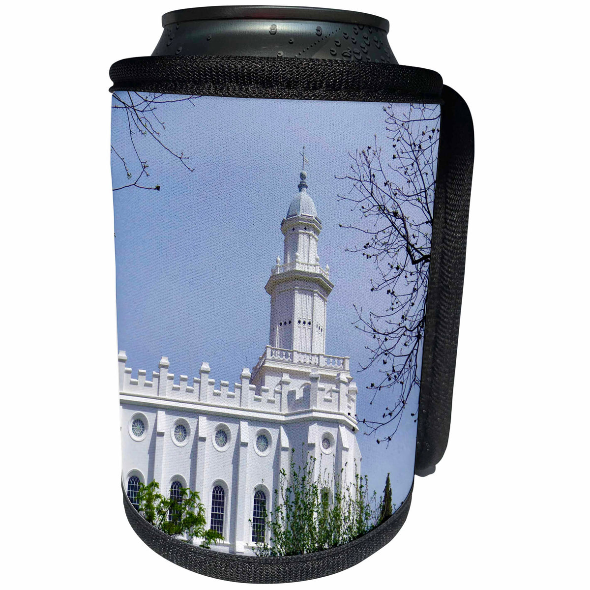 3dRose Jos Fauxtographee- The St. George Utah Temple - A side view of The St. George Temple in Utah with trees - Can Cooler Bottle Wrap (cc_252025)