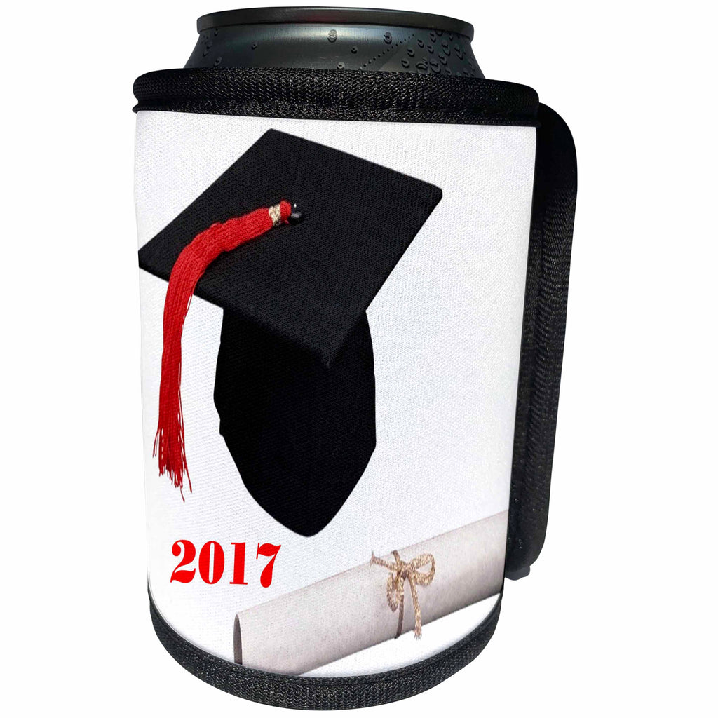 3dRose Florene Graduation - Image of Cap And Diploma Year 2017 - Can Cooler Bottle Wrap (cc_252036)
