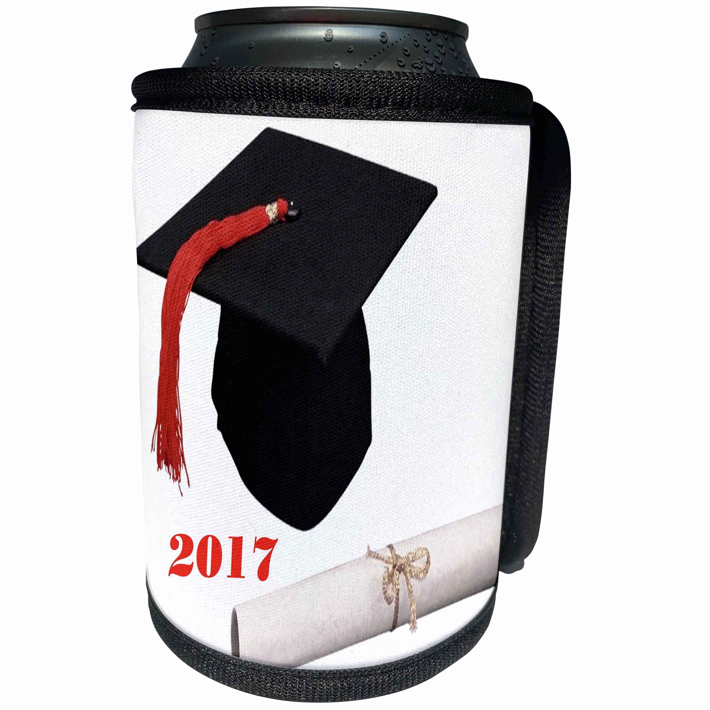 3dRose Florene Graduation - Image of Cap And Diploma Year 2017 - Can Cooler Bottle Wrap (cc_252036)
