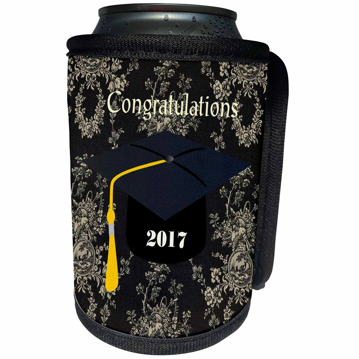 3dRose Florene Graduation - Image of Congratulations On French Black And Ivory 2017 - Can Cooler Bottle Wrap (cc_252038)