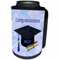 3dRose Florene Graduation - Image of Congratulations 2017 Black Cap blue Tassel And Diploma - Can Cooler Bottle Wrap (cc_252042)