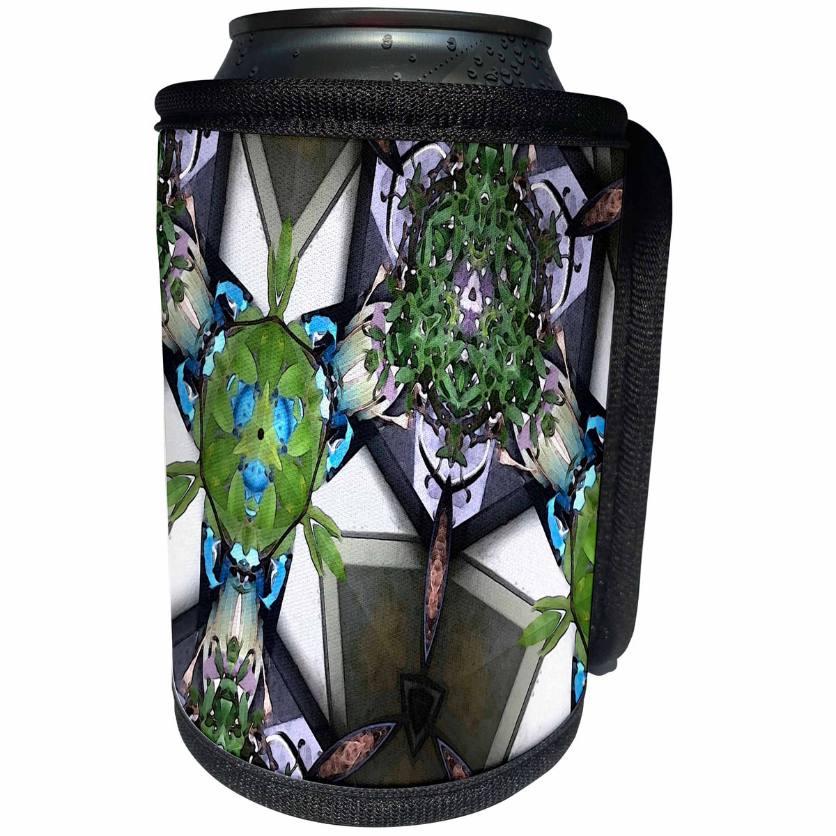 3dRose Dinas Abstract Design - Emerald Green light blue light purple and brown - Can Cooler Bottle Wrap (cc_25205)
